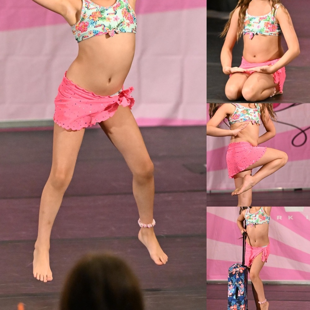 Floral Bikini Top and Pink Skirt Set